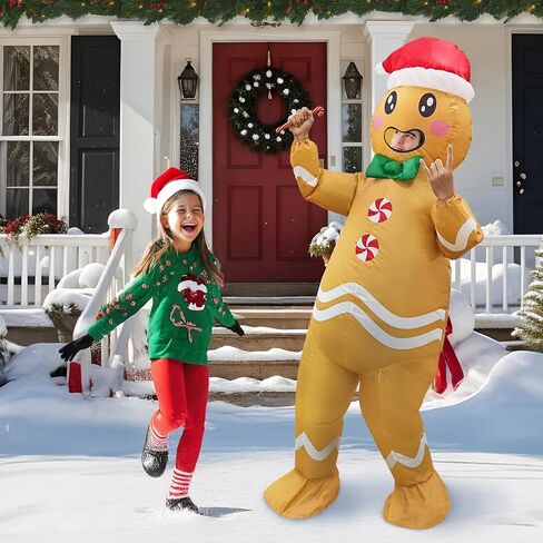 AerWo عيد الميلاد نفخ زي الكبار، لطيف رجل الزنجبيل زي تفجير زي عيد الميلاد للنساء / الرجال، مريحة نفخ رجل الزنجبيل زي لعيد الميلاد تأثيري حزب حلي in Kuwait