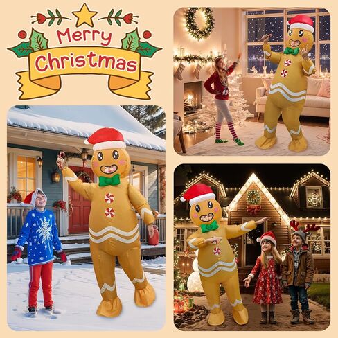 AerWo عيد الميلاد نفخ زي الكبار، لطيف رجل الزنجبيل زي تفجير زي عيد الميلاد للنساء / الرجال، مريحة نفخ رجل الزنجبيل زي لعيد الميلاد تأثيري حزب حلي in Kuwait