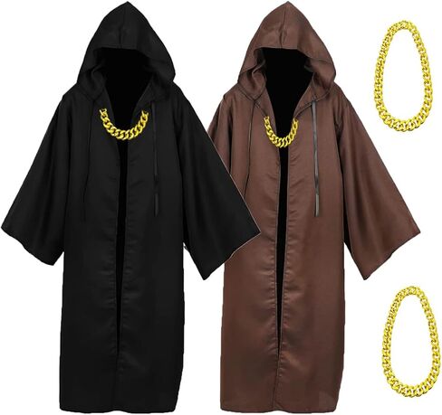 Hooded Cloak With Chain Hip Hop Rapper Costume Friar Priest Monk Robe Halloween Adult Teens Outfit Dress Up in Saudi Arabia