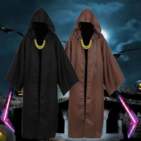 Hooded Cloak With Chain Hip Hop Rapper Costume Friar Priest Monk Robe Halloween Adult Teens Outfit Dress Up in Saudi Arabia