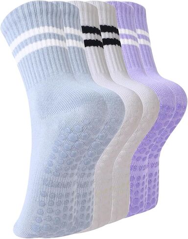 BONANGEL Pilates Socks with Grips for Women Yoga Socks 3 Pairs Womens Ballet Gym Athletic Socks in Saudi Arabia