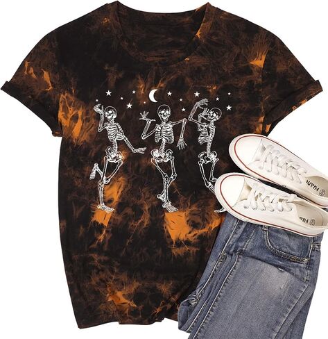 Hot Coffee Skeleton Shirt for Women Halloween Skeleton T-Shirt Funny Fall Skull Graphic Tees Tops Blouse Gift in Kuwait