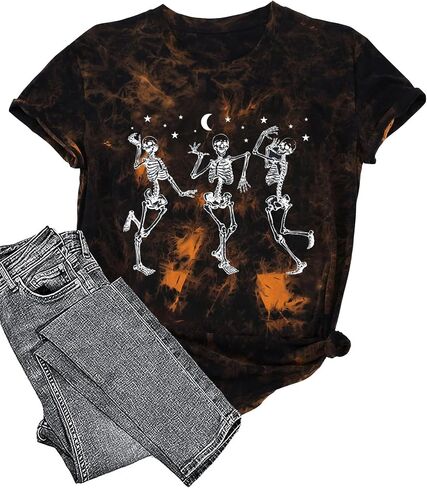 Hot Coffee Skeleton Shirt for Women Halloween Skeleton T-Shirt Funny Fall Skull Graphic Tees Tops Blouse Gift in Kuwait