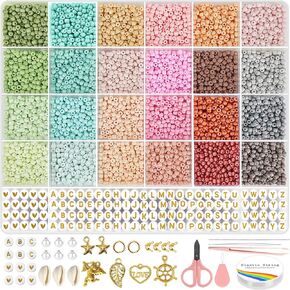 Redtwo 8500pcs 3mm Glass Seed Beads for Bracelet Making Kit, 24 Colors Small Beads for Friendship Bracelet Kits,Seed Bead Kit for Jewelry Making, Small Beads Kit for Girl Craft Gifts