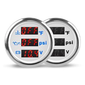 WATERWICH 52mm 3 in 1 Triple Gauge Set (Water Temperature Gauge °F + Oil Pressure Gauge PSI + Voltmeter) with Water Temperature Sensor and Oil Pressure Sensor (White Plate Silver Cover)