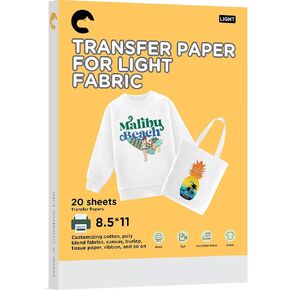 Hiipoo Heat Transfer Paper for T Shirts 20 Sheets, 8.5"x11" Printable Heat Transfer Vinyl for Inkjet Printer Iron on Transfers for Light Fabric