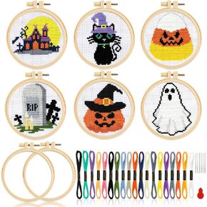 ZOIIWA 6Pcs Halloween Cross Kits for Beginners DIY Embroidery Set in Kuwait