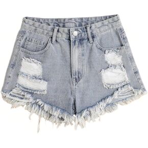 SOLY HUX Girl's Ripped Raw Hem Denim Shorts High Waisted Straight Leg Summer Jeans Shorts
