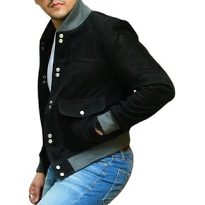 Jild Varsity Letterman Real Suede Jacket Men - Button Down High School Baseball Style Leather Bomber Jacket Men