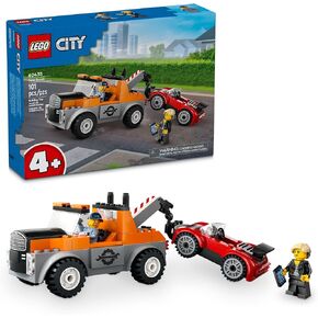 LEGO City Tow Truck and Sports Car Repair Building Set, Kids Gift Idea with 2 Minifigures and Accessories Including a Cochlear Implant, Pretend Play Tow Truck Toy for Boys & Girls Ages 4 and Up, 60435