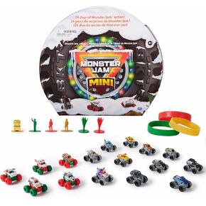 Monster Jam Mini Holiday Advent Calendar, 24 Days of Mini Monster Trucks and Accessories, 1:87 Scale, Kids Toys for Boys and Girls Ages 3 and up