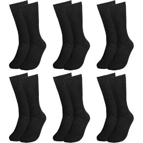 Falari Men Dress Socks 6-Pack Plain Rib Black Dress Socks Cotton Crew Socks Size 10-13