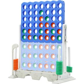 SDADI Height Adjustable Giant 4 in a Row Connect Game with Bag, 2-in-1 Jumbo 4-to-Score Game with Golf Game Set, Party Game, Indoor Outdoor Yard Game for Kids Adults and Family, Blue