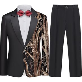 Kids Tuxedo Suits for Boys 3 Piece Sequin Formal Suit Set Ring Bearer Outfit Prom Wedding