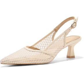 Coutgo Women's Slingback Kitten Low Heels Mesh Pumps Closed Pointed Toe Wedding Work Dress Shoes