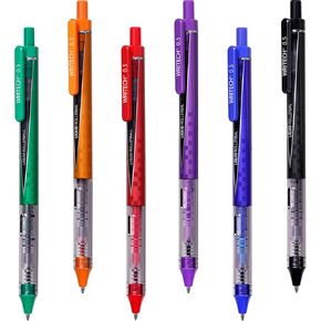 WRITECH Liquid Ink Rollerball Pens: Multicolor 0.5mm Fine Point Retractable Rolling Ball Pen Assorted Colors for Journaling Smooth Writing 6ct