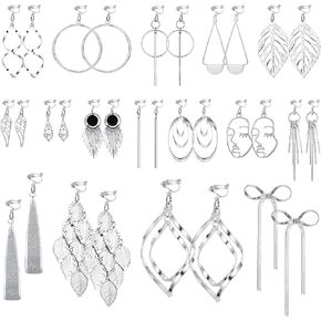 Thunaraz Gold Silver Clip on Dangle Earrings Set for Women Trendy Boho Dangling Clip Earrings Comfortable Fashion Earrings Non-pierced Hypoallergenic