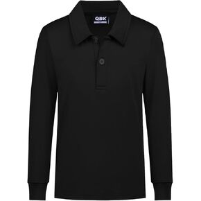 QBK Boys' Performance Polo Kids Collared Golf Shirts Long Sleeve School Uniform for 4T-16Y