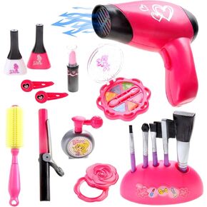 PowerTRC Dress Up Make Up Salon Beauty Play Set | Realistic Pretend Play Set | Fashion Kit for Girls | Hair Dryer, Makeup Set, Brushes & Accessories