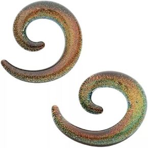 Pierced Owl Green Glass Sparkle Swirl Galaxy Spiral Taper Plugs, Sold as a Pair