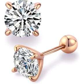 0.3/0.5/1CT Moissanite Stud Earrings, Silver/Rose Gold Color Sparkling Earrings for Women, 925 Sterling Silver Plated 18K White Gold Earrings