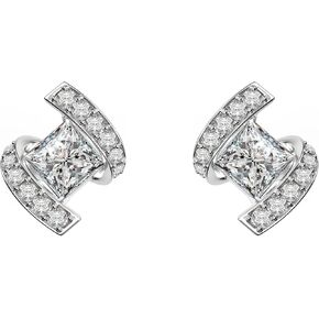 18K White Gold Plated Sterling Silver Square Princess Cut Cubic Zirconia Stud Earrings for Women Square Diamond CZ Stud Earrings for Women Hypoallergenic