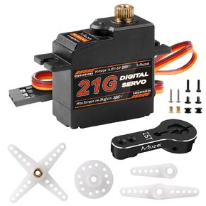 Miuzei 21G Micro Servo Motor Metal Geared Mini Digital Servo Kit with 25T Servo Horn for 1/14 1/16 1/18 RC Car Robot Helicopte (2)