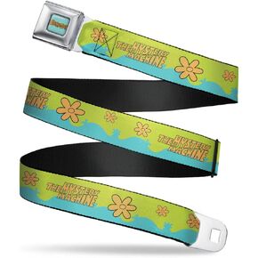 Scooby Doo Belt, Seatbelt Buckle Belt, Scooby Doo The Mystery Machine Paint Job Green Aqua Orange, Adjustable