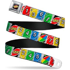 Mattel Belt, Seatbelt Buckle Belt, UNO Cards Lineup Stack Multi Color, Adjustable