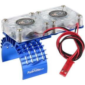 Powerhobby Aluminum Motor Heatsink Twin Dual Cooling Fan : Compatible with Traxxas Slash 4x4 Blue