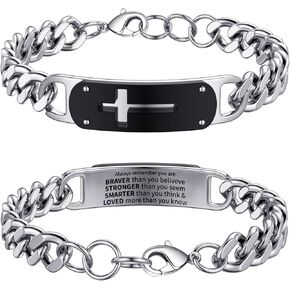 Cross Bracelet for Men Boys, Stainless Steel Cuban Cross Chain Link Bracelet, Bible Verse Christian Jewelry Gifts, Adjustable 7.5-8.5 Inches