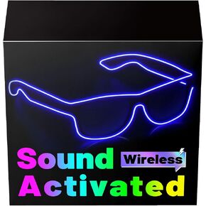 YouRfocus Sound Activated LED Wireless Light up Glasses, Neon Glasses Glow in the Dark for Rave Party, EDM