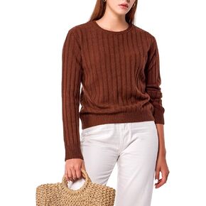 Simple&Opulence Women's Long Sleeve Cashmere Sweaters Cable Knit Crewneck Pullover Sweaters Tops Breathable and Comfortable