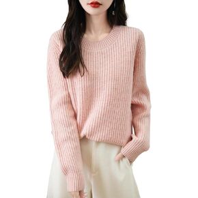 Women's 100% Merino Wool Sweater 2024 Fall Winter Casual Crewneck Long Sleeve Ribbed Knitted Pullover Sweater