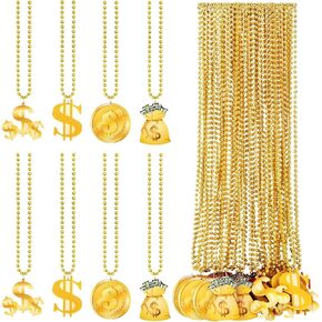 36 Pcs Dollar Sign Necklaces Dollar Necklace with Dollar Sign Pendant Fake Gold Chain Bulk Plastic Chain Necklace for Mardi Gras Hip Hop Casino Theme Party Men Women Rapper Jewelry Decoration