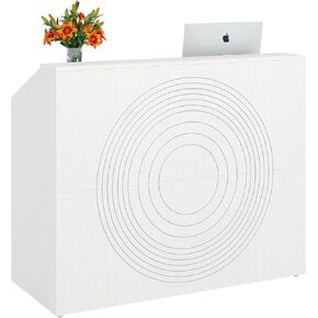LITTLE TREE 47-Inch Reception Desk with Counter, White Front Desk Reception Room Table, Retail Counter for Checkout, Modern Welcome Desk for Lobby, Office, Beauty Salon