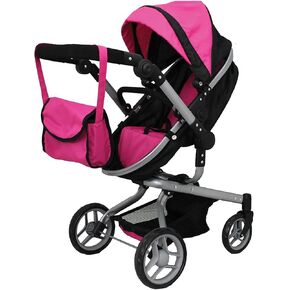 Mommy & Me 2 in 1 Deluxe Baby Doll Stroller, Toy Baby Stroller with Diaper Bag, Foldable, Doll Carriage for Kids, 32 Inches