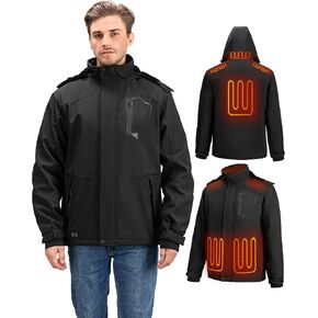 azamine Heated Jacket for Men with Detachable Hood, 16000mAh Battery Pack Included, Winter Windproof Soft Shell Heated Coat