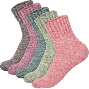 Womens Wool Socks 5 Pairs Winter Warm Socks Thick Knit Cabin Cozy Crew Soft Socks Gifts for Women