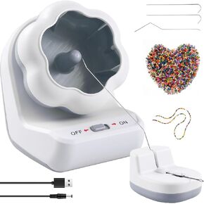 US Electric Bead Spinner with Base Automatically Clay Bead Spinner with 2 Needles Fast Beading Bead Spinner Machine Effortless Electric Bead Bowl Spinner for Jewelry Making DIY Bracelets Necklaces