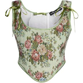 Scarlet Darkness Corset Tops for Women Renaissance Floral Overbust Boned Bustier Bodice