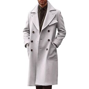 Runcati Mens Trench Coat Notch Lapel Double Breasted Peacoat Wool Blend Casual Long Overcoat