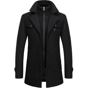FANARCHER Men's Wool Blend Coats with Detachable Zipper Winter Warm Jakcet Single Breasted Business Windbreaker Pea Coat