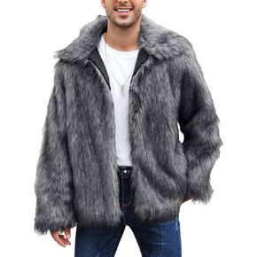 Arssm Mens Luxury Faux Fur Jacket Fluffy Furry Coats Lapel Collar Long Sleeve Outerwear Winter Warm Cardigans