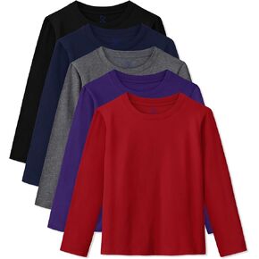 5 Pack Girls Long Sleeve Shirts Cotton T-Shirts Long-Sleeve Tagless Layering Tees for Youth Teen Girls 5-18 Years