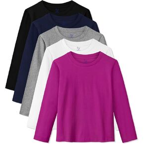 5 قطع من قمصان الفتيات بأكمام طويلة وتي شيرتات قطنية بأكمام طويلة بدون علامات تي شيرت للفتيات المراهقات من عمر 5 إلى 18 عامًا in Kuwait