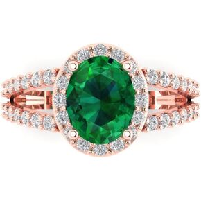 Clara Pucci 2.24 ct Oval Cut Solitaire W/Accent Genuine Simulated Emerald Engagement Promise Anniversary Bridal Ring 18K Rose Gold