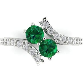 Clara Pucci 1.98 ct Round Cut Created Emerald 14k White Gold Solitaire with Accents Wedding Engagement Bridal Promise Ring