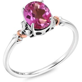 Gem Stone King 925 Silver and 10K Rose Gold Oval Gemstone Birthstone Engagement Ring | Oval 7X5MM | Wedding Engagement Anniversary Solitaire Promise Ring For Women