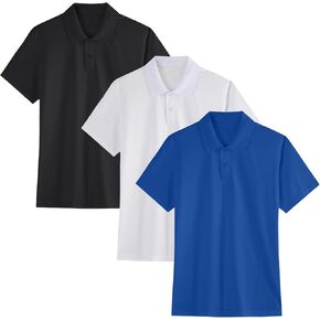 3 Pack Boys Youth Kids Polo Shirt Mesh Athletic Dry-Fit Short Sleeve Golf Shirt Moisture Wicking Active Tops(Age 5-16)
